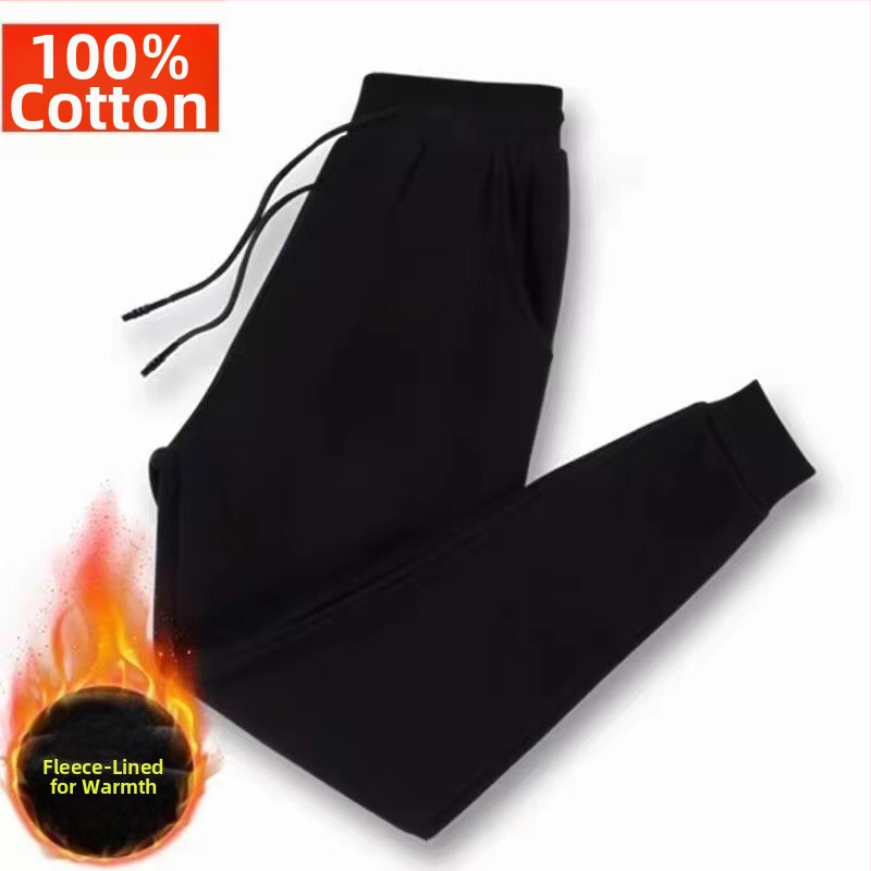 Meeste puuvillased sportpüksid, vaba lõige, kõrge vöökoht, 100% puuvill, talveks, sirged säärteotsad