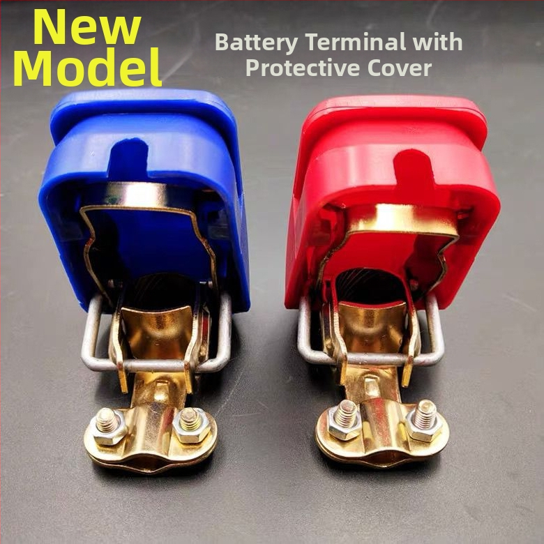 Automobiļu akumulatora termināla savienotājs ar aizsargkārbu un termināla stieni