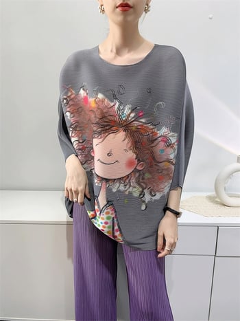 Majica s animiranim printom, poliester, okrugli izrez, rukav 3/4, slobodan kroj