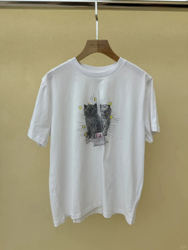 Pamut rövid ujjú póló kerek nyakkal, laza szabás, digitális nyomtatás macska betűmotívummal