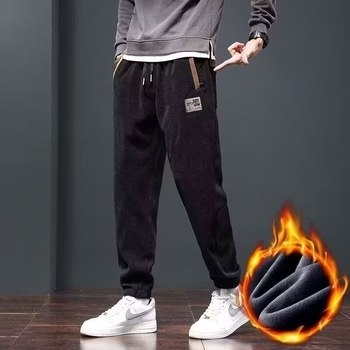 Muške corduroy hlače ravnog kroja s flisom, ležerni stil, visok pas, zima