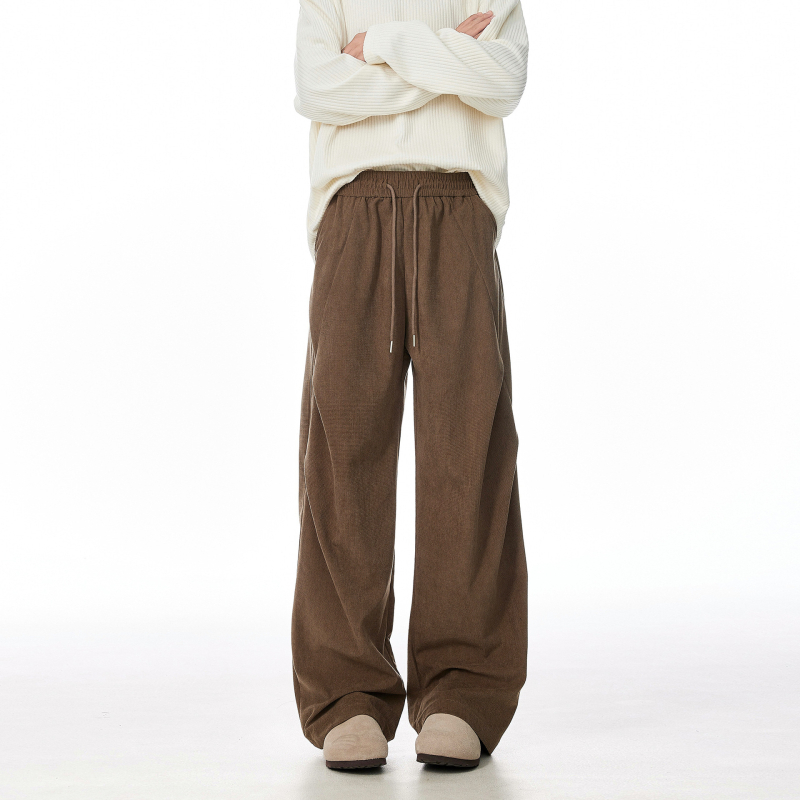 Corduroy hlače za muškarce, fleece podstava, visoki pojas, ravni kroj, vezivanje šnora, zimske svakodnevne hlače