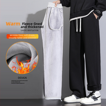 Vīriešu kokvilnas bikses ar taisnu piegriezumu, vidējais jostas platums, mikroelastiska, ziema 2024