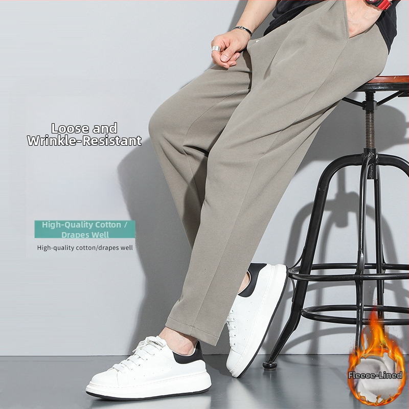 Meeste vaba-fit püksid fleece voodriga, vaba lõige, keskmine talje, sirge lõige, puuvillane kangas