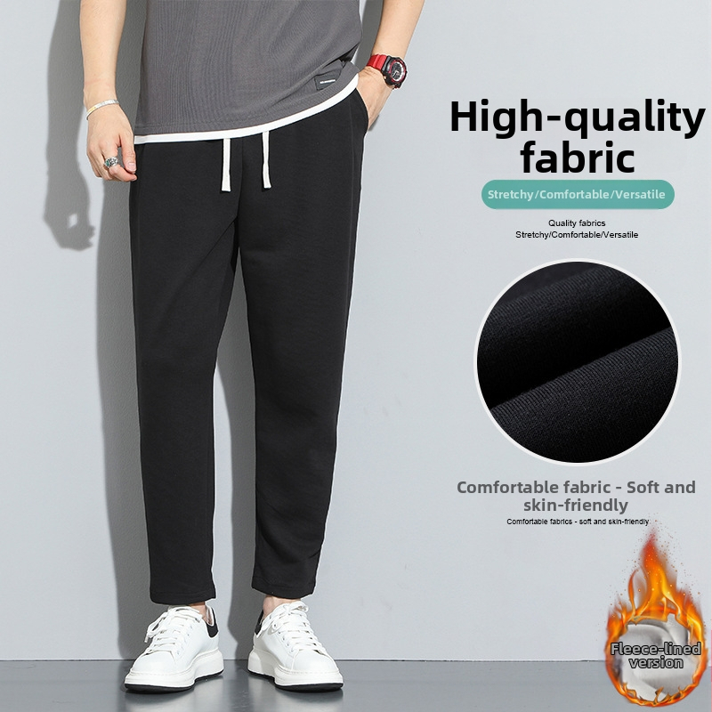 Meeste vaba-fit püksid fleece voodriga, vaba lõige, keskmine talje, sirge lõige, puuvillane kangas