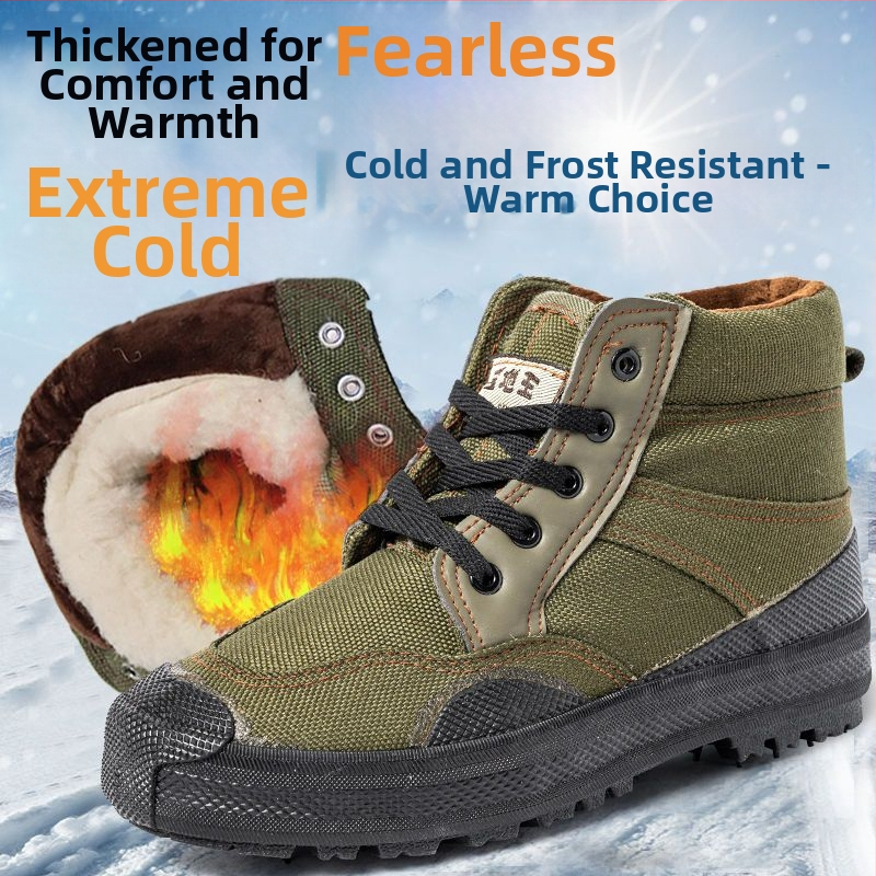 Ziemas augstas kanvas darba kurpes vīriešiem – pretslīdēšana, saglabā siltumu, kokvilnas zolīte