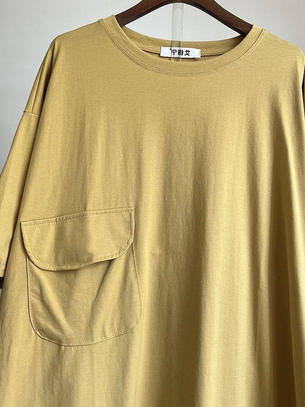 Ženski plus veličine ljetni lagani jednobojni T‑shirt top srednje dužine s kratkim rukavima, okrugli izrez, slobodan kroj