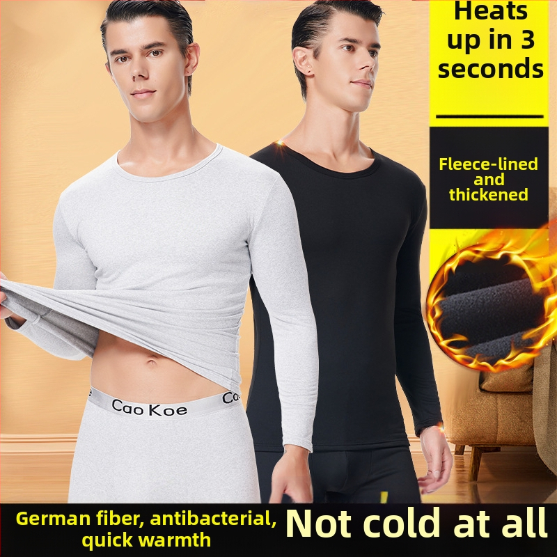 Vīriešu siltu apakšveļas komplektu ar flīsa oderi, džemperis ar apaļu kaklu, slaida piegriezums, galvenais materiāls 95% poliesteris, vidējais svars 181–200 g/m²