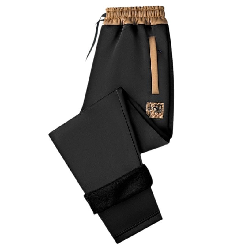 Pantaloni sport largi din catifea, talie medie, fără curea