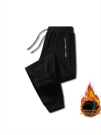 Meeste fleece-vooder püksid, vaba lõikega, keskmise vöökoha, polüester, talv 2025