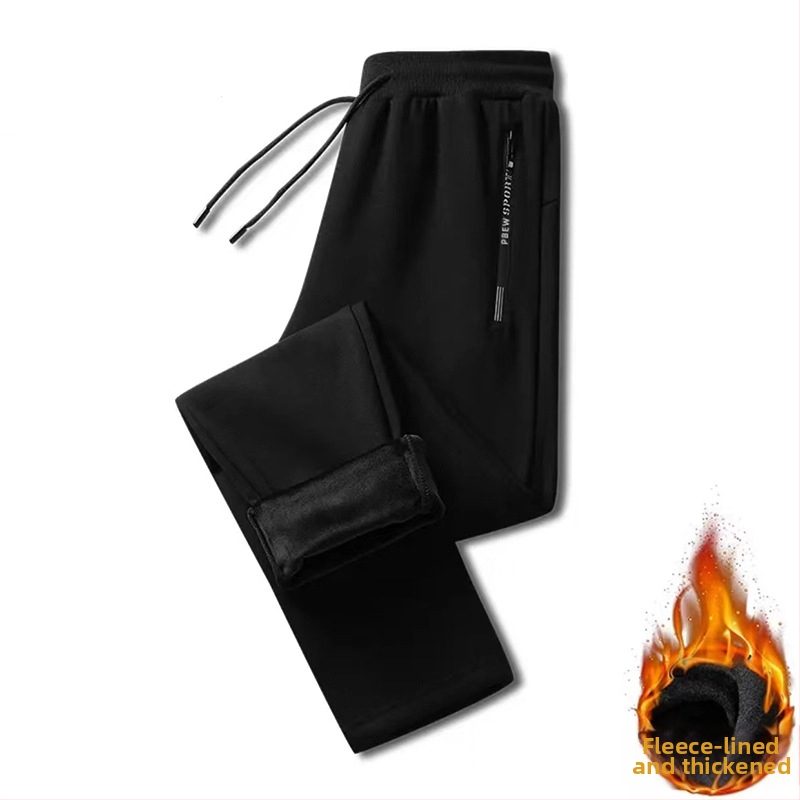 Meeste fleece-vooder püksid, vaba lõikega, keskmise vöökoha, polüester, talv 2025