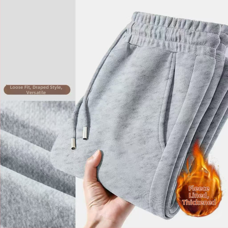 Muške fleece hlače za zimu, opuštenog kroja, ravne nogavice, sive