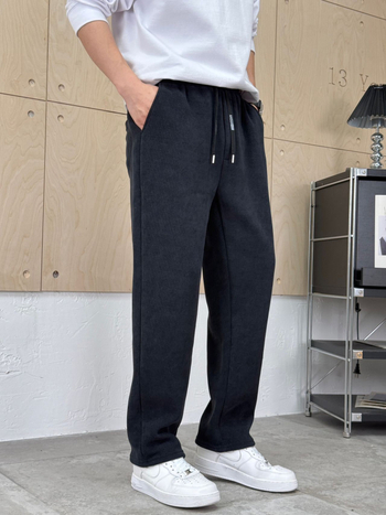 Мъжки панталони с висока талия и права кройка, смес от химически влакна, микроеластичност, пролет 2025