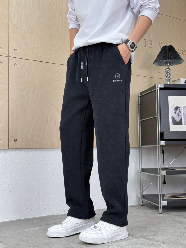 Мъжки панталони с висока талия и права кройка, смес от химически влакна, микроеластичност, пролет 2025