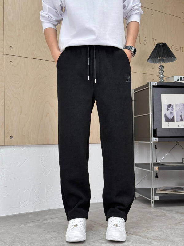 Мъжки панталони с висока талия и права кройка, смес от химически влакна, микроеластичност, пролет 2025