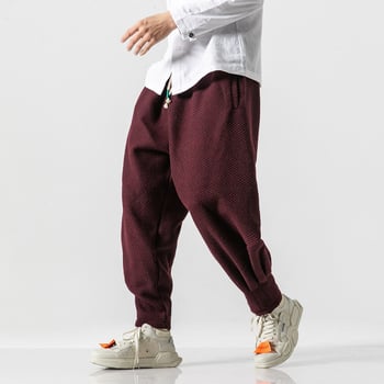 Pantaloni largi de iarnă, din amestec de bumbac cu fleece, stil chinezesc, talie medie, croială lejeră, șnur