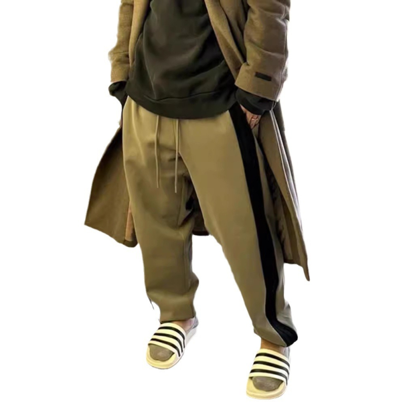 Pantaloni sport casual, model color-block, talie medie, închidere cu șiret, material din bumbac (90% bumbac)