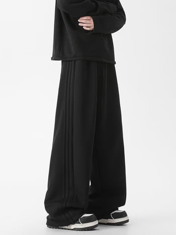 Pantaloni sport casual bărbați din corduroy, croială dreaptă, talie medie, închidere cu șnur, groși pentru iarnă