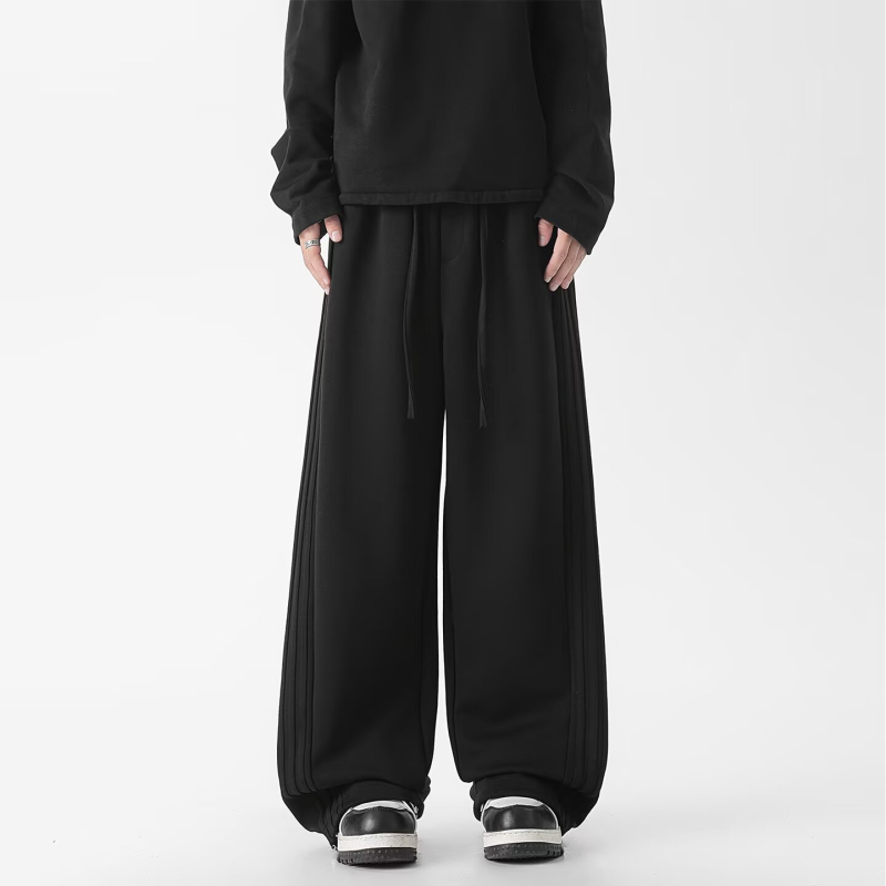 Pantaloni sport casual bărbați din corduroy, croială dreaptă, talie medie, închidere cu șnur, groși pentru iarnă