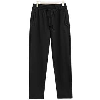 Pantaloni bărbați drepti, talie elastică, căptușiți cu fleece, fermoar, poliester