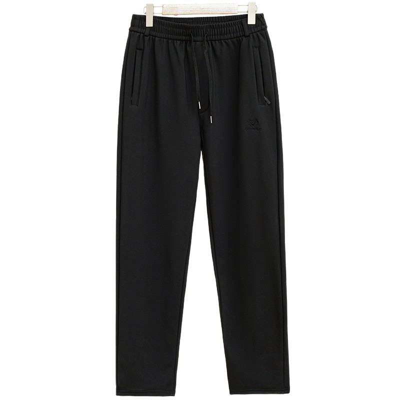 Pantaloni bărbați drepti, talie elastică, căptușiți cu fleece, fermoar, poliester