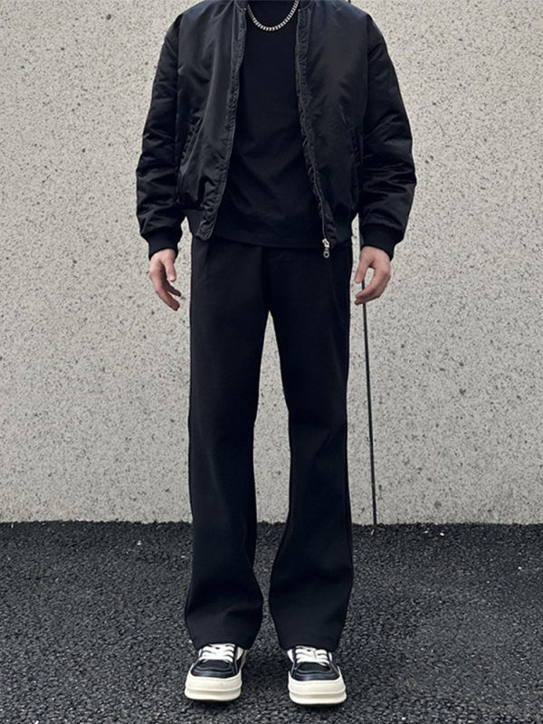 Cleanfit Crne muške hlače s uskim ravnim krojem, podstavljene fleeceom, za jesen i zimu, gradski street style