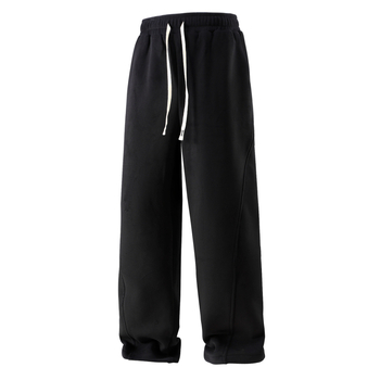 Pantaloni trening bărbați cu fleece, talie înaltă, șnur de închidere, croială dreaptă, iarnă, mărime plus