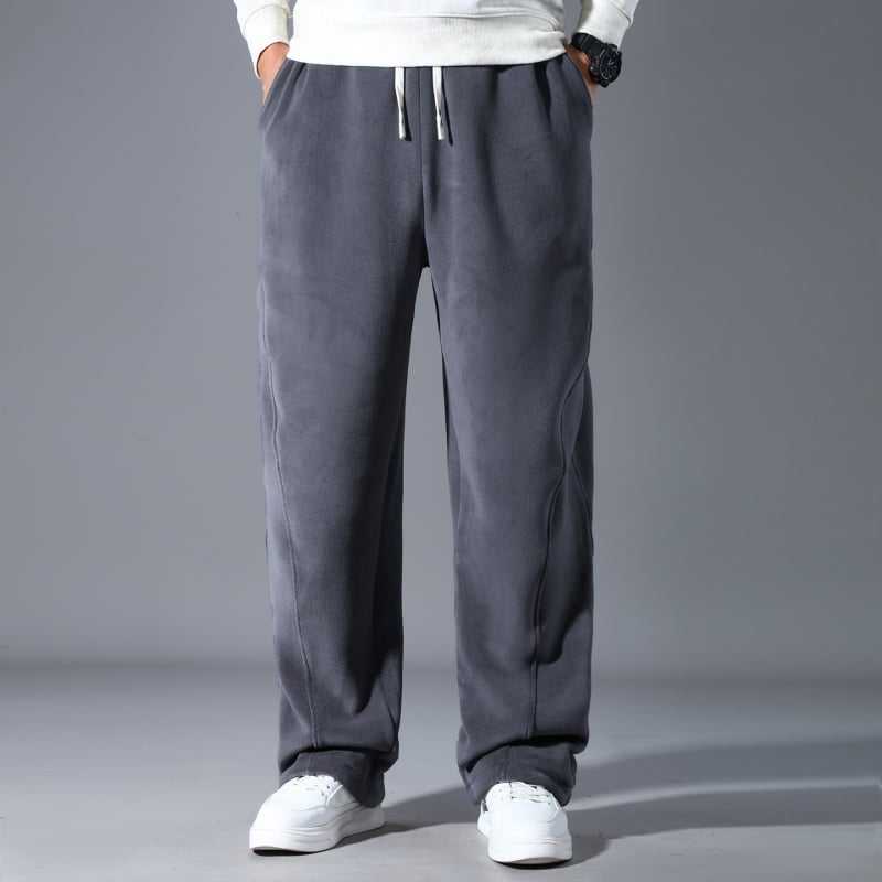 Pantaloni trening bărbați cu fleece, talie înaltă, șnur de închidere, croială dreaptă, iarnă, mărime plus