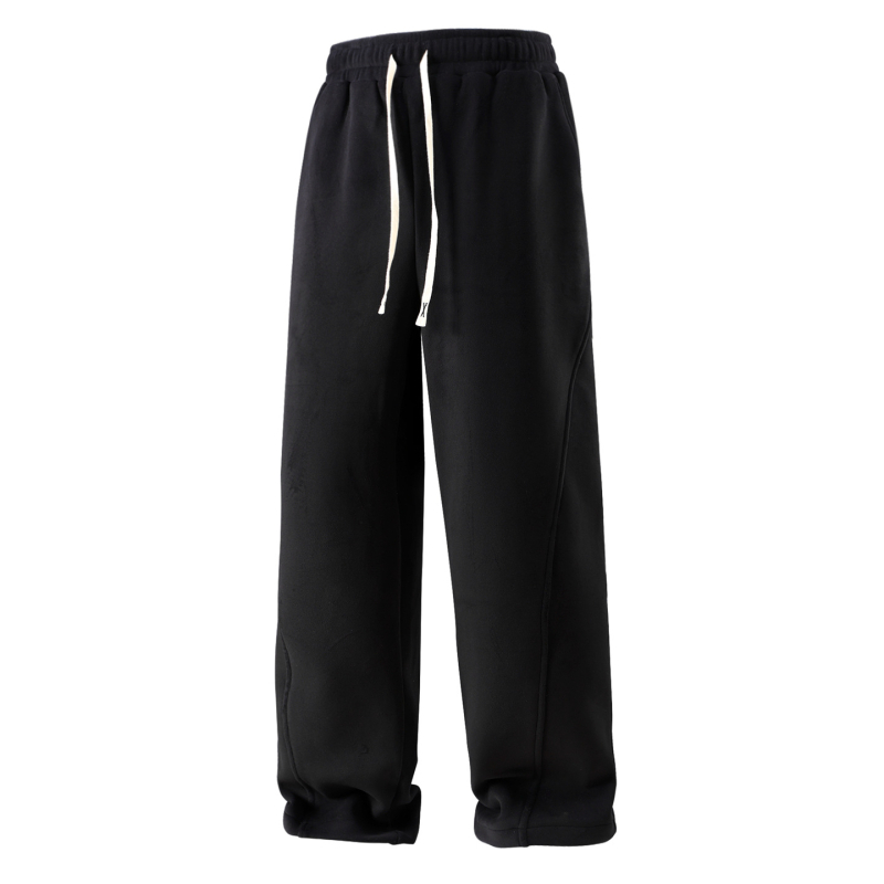 Pantaloni trening bărbați cu fleece, talie înaltă, șnur de închidere, croială dreaptă, iarnă, mărime plus