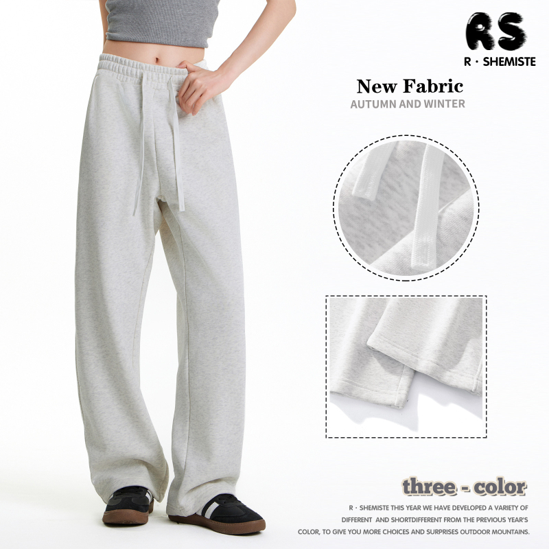 RS muške pamučne hlače s flis podstavom, široki kroj, šnura za struk, visok pas