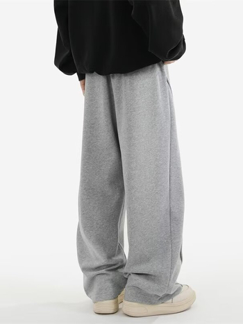 Pantaloni sport pentru bărbați cu căptușeală din fleece, design plisat, talie înaltă, curea, închidere cu șnur, croială dreaptă
