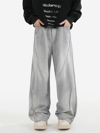 Pantaloni sport pentru bărbați cu căptușeală din fleece, design plisat, talie înaltă, curea, închidere cu șnur, croială dreaptă