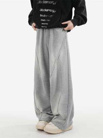 Pantaloni sport pentru bărbați cu căptușeală din fleece, design plisat, talie înaltă, curea, închidere cu șnur, croială dreaptă