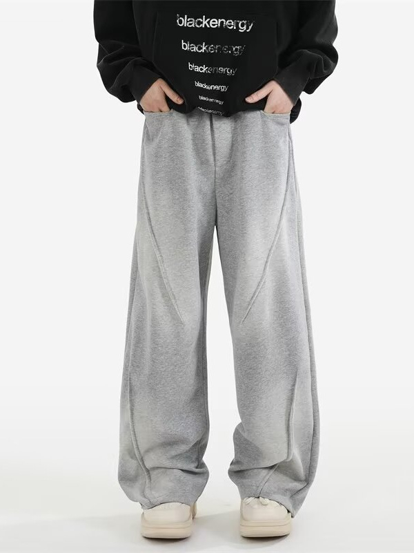 Pantaloni sport pentru bărbați cu căptușeală din fleece, design plisat, talie înaltă, curea, închidere cu șnur, croială dreaptă