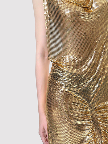 Μεταλλικό φόρεμα χωρίς πλάτη με τιράντες, street hipster στυλ, μήκος midi, ψηλή μέση, ασύμμετρο κόψιμο, μονόχρωμο ύφασμα