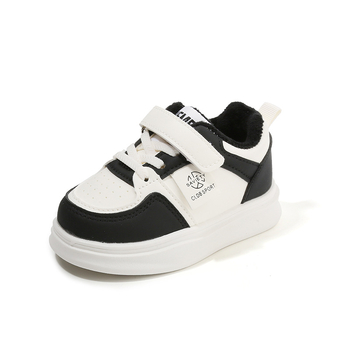 Pantofi sport pentru copii din piele artificială, căptușeală fleece, închidere Velcro, talpă PVC, iarnă