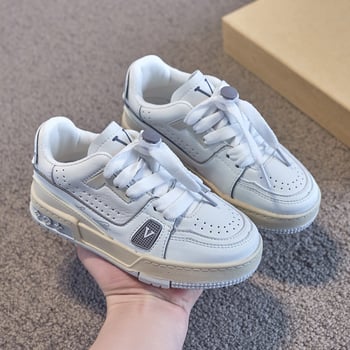 Bērnu baltas ādas sporta kurpes ar zemu augšdaļu, elpojoša sietveida odere, gumijas zole, unisex