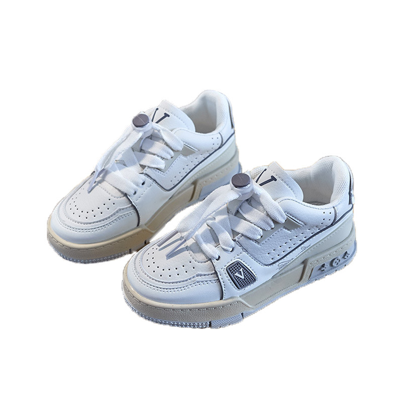 Bērnu baltas ādas sporta kurpes ar zemu augšdaļu, elpojoša sietveida odere, gumijas zole, unisex