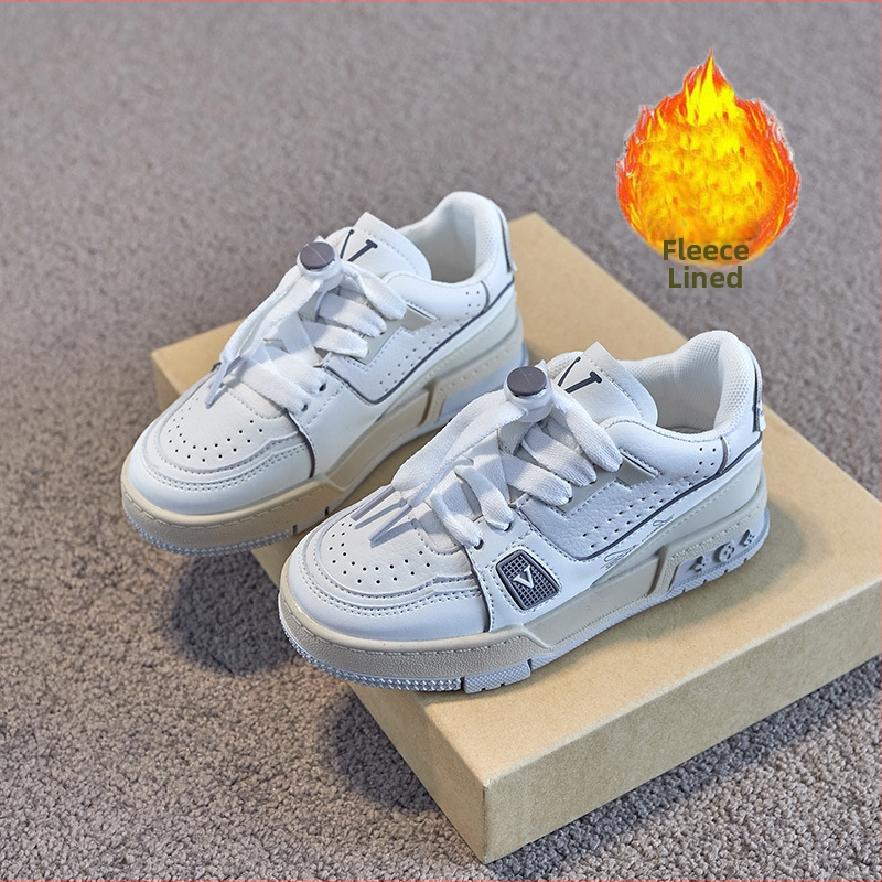 Bērnu baltas ādas sporta kurpes ar zemu augšdaļu, elpojoša sietveida odere, gumijas zole, unisex