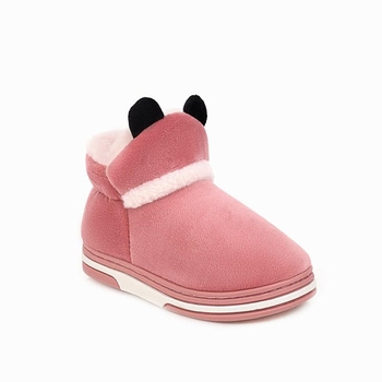 Vaikų žieminės namų šlepetės su karikatūrų raštu, storas šilumos pamušalas, viršus iš sintetinės odos, TPR padas, plokščia kulna