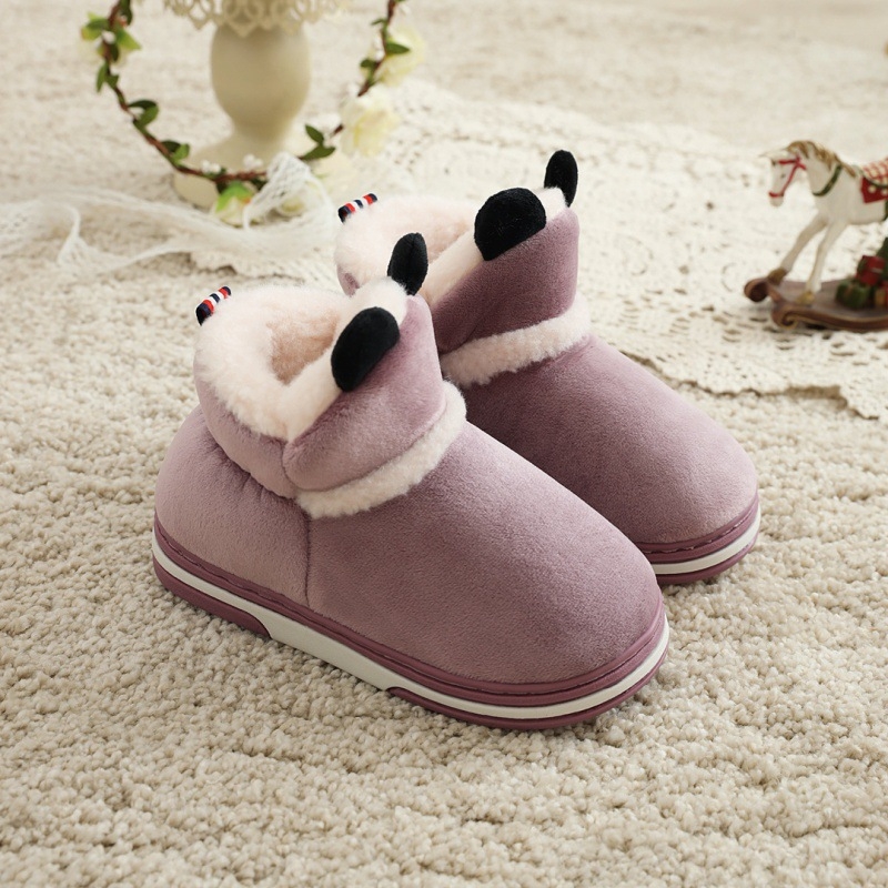 Vaikų žieminės namų šlepetės su karikatūrų raštu, storas šilumos pamušalas, viršus iš sintetinės odos, TPR padas, plokščia kulna