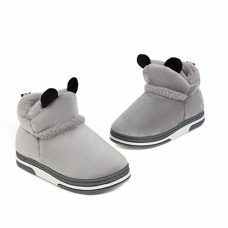 Vaikų žieminės namų šlepetės su karikatūrų raštu, storas šilumos pamušalas, viršus iš sintetinės odos, TPR padas, plokščia kulna