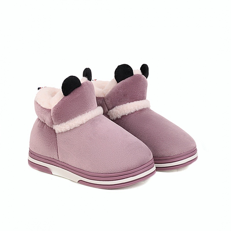 Vaikų žieminės namų šlepetės su karikatūrų raštu, storas šilumos pamušalas, viršus iš sintetinės odos, TPR padas, plokščia kulna