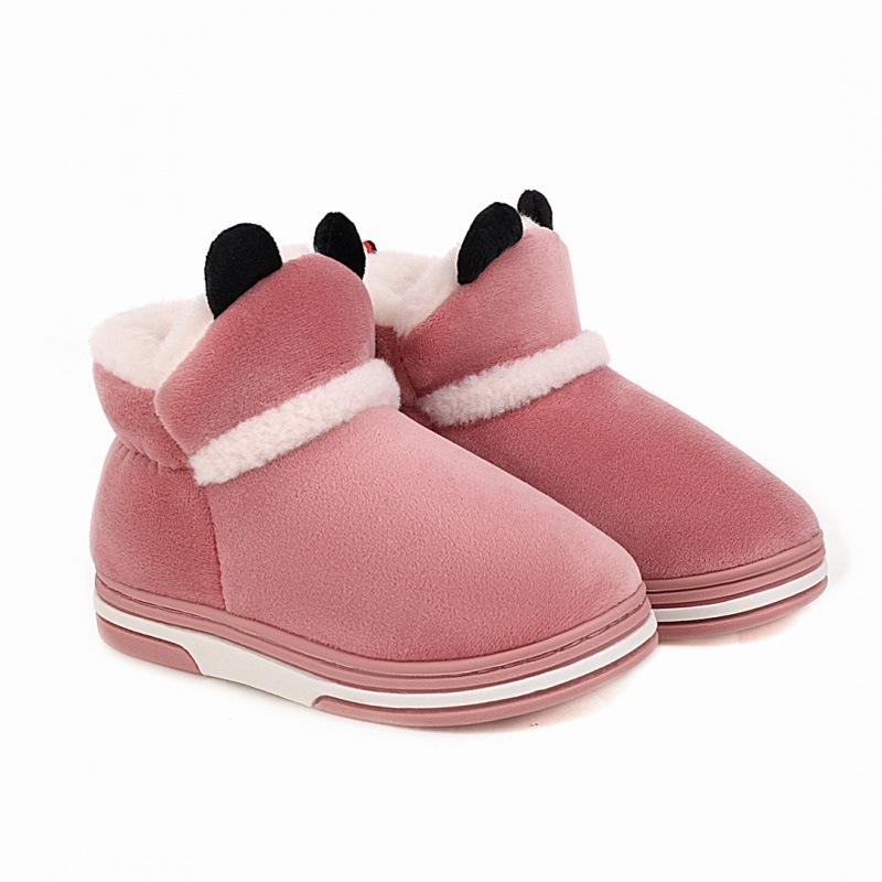 Vaikų žieminės namų šlepetės su karikatūrų raštu, storas šilumos pamušalas, viršus iš sintetinės odos, TPR padas, plokščia kulna