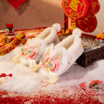 Pantofi pentru copii cu cap de tigru, broderie, stil etnic, făcut manual (Vârsta: 4–16 ani; Material partea superioară: bumbac; Model: etnic; Talpă: TPR; Primăvara 2025)