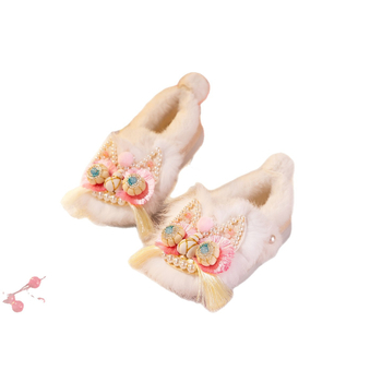 Pantofi pentru copii cu cap de tigru, broderie, stil etnic, făcut manual (Vârsta: 4–16 ani; Material partea superioară: bumbac; Model: etnic; Talpă: TPR; Primăvara 2025)