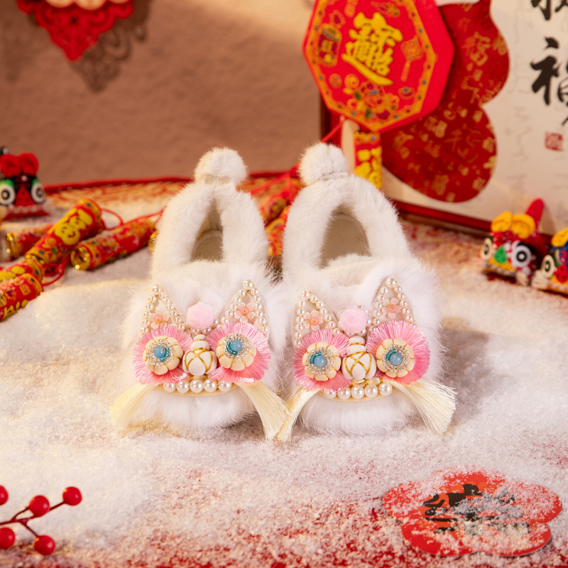 Pantofi pentru copii cu cap de tigru, broderie, stil etnic, făcut manual (Vârsta: 4–16 ani; Material partea superioară: bumbac; Model: etnic; Talpă: TPR; Primăvara 2025)