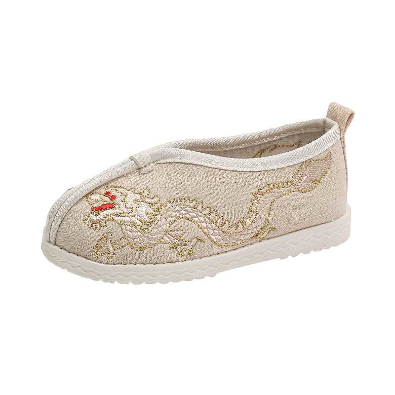 Gyerekeknek szóló kínai stílusú vászoncipő, kézzel készített, etnikus hímzéssel, pamut felsőrész, textil talpbetét, gumírozott talp