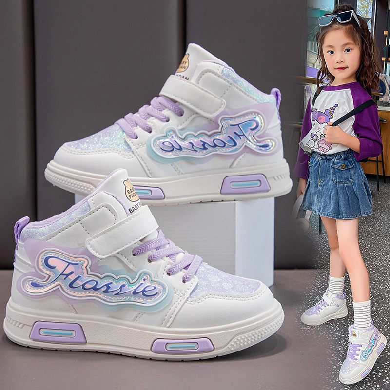 Adidași pentru fete, cu înălțime medie, din piele artificială, stil coreean, închidere Velcro, talpă din cauciuc rezistent, impermeabili și cu amortizare, primăvară-toamnă