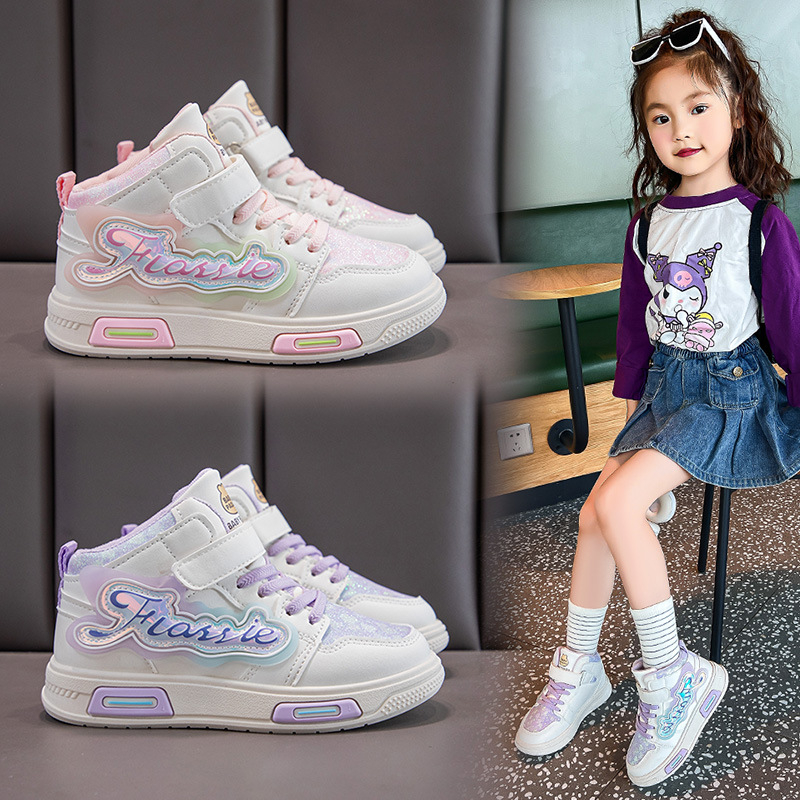 Adidași pentru fete, cu înălțime medie, din piele artificială, stil coreean, închidere Velcro, talpă din cauciuc rezistent, impermeabili și cu amortizare, primăvară-toamnă